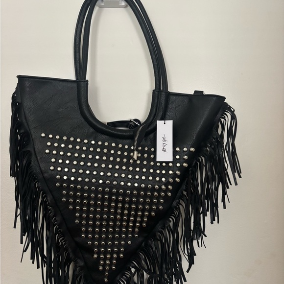 Nasty Gal Black Fringe Tote with Silver Studs - NWT - Picture 2 of 5